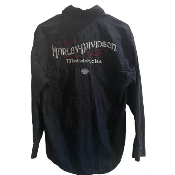 Harley-Davidson Vintage Washed Black Button Up Shirt Big Back Logo Size S - Picture 3 of 9